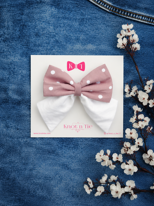 MOCHA DOTS PIGTAIL BOW